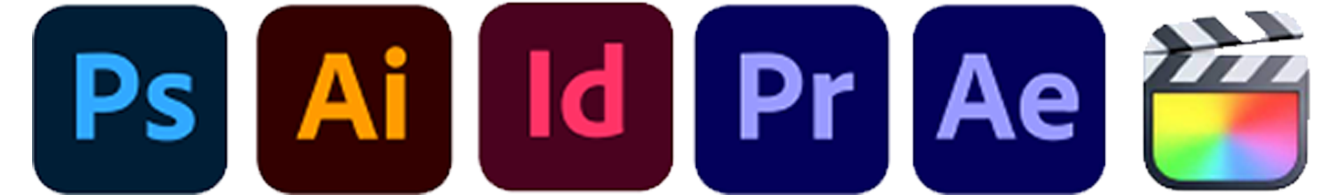 Photoshop, Illustrator, InDesign, Premiere Pro, After Effects, Final Cut Pro